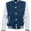 Mens Navy Blue and White Wool Letterman Jacket