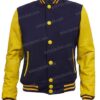 Mens Navy Blue and Yellow Varsity Baseball Letterman Jacket Front