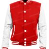 Mens Red and White Leather Sleeves Letterman Jacket