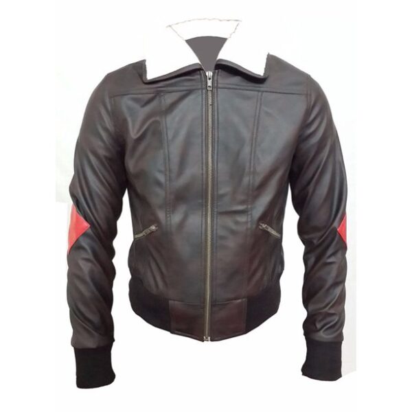 The Harley Quinn Brown Aviator Bomber Leather Jacket Front
