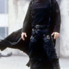 The Matrix Keanu Reeves Black Cotton Long Trench Coat Front