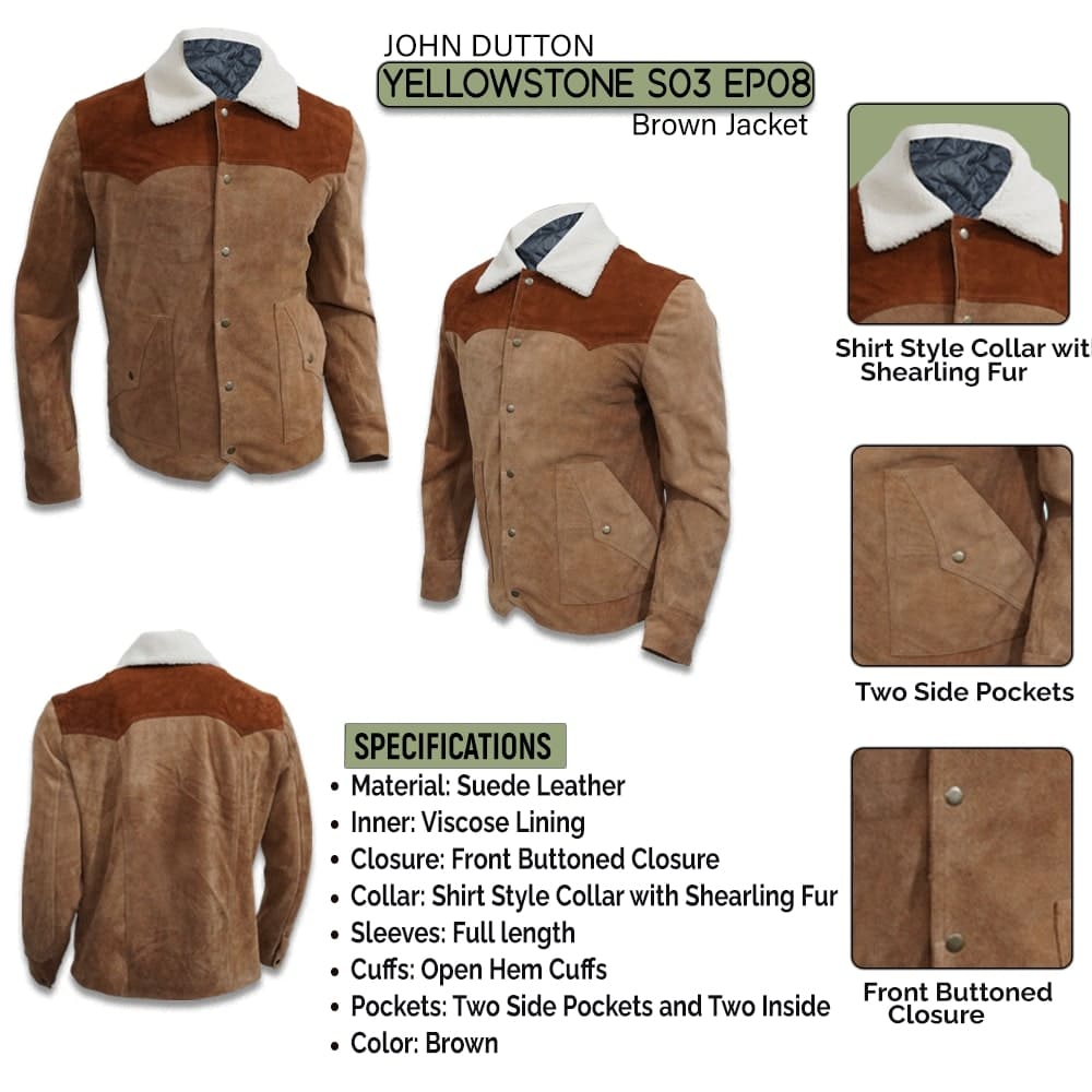 Yellowstone S03 Ep8 Kevin Costner Beige and Brown Leather Jacket Infographics Oskar Jacket