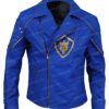 Descendants 2 Mitchell Hope Studded Blue Biker Leather Jacket Front