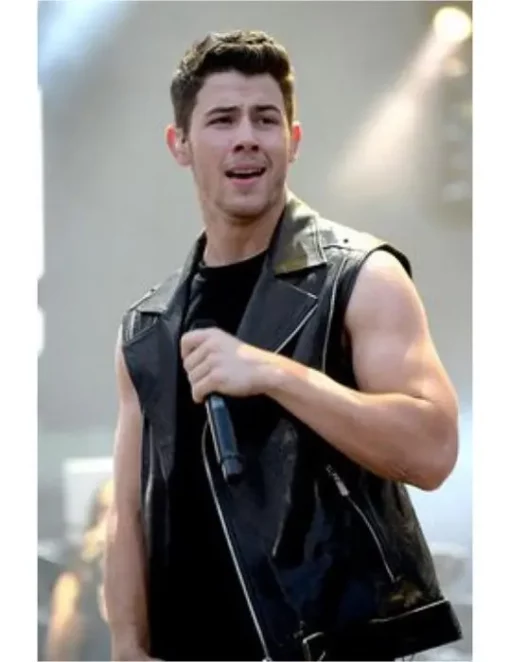 Nick Jonas Chaos Walking Black Leather Biker Vest