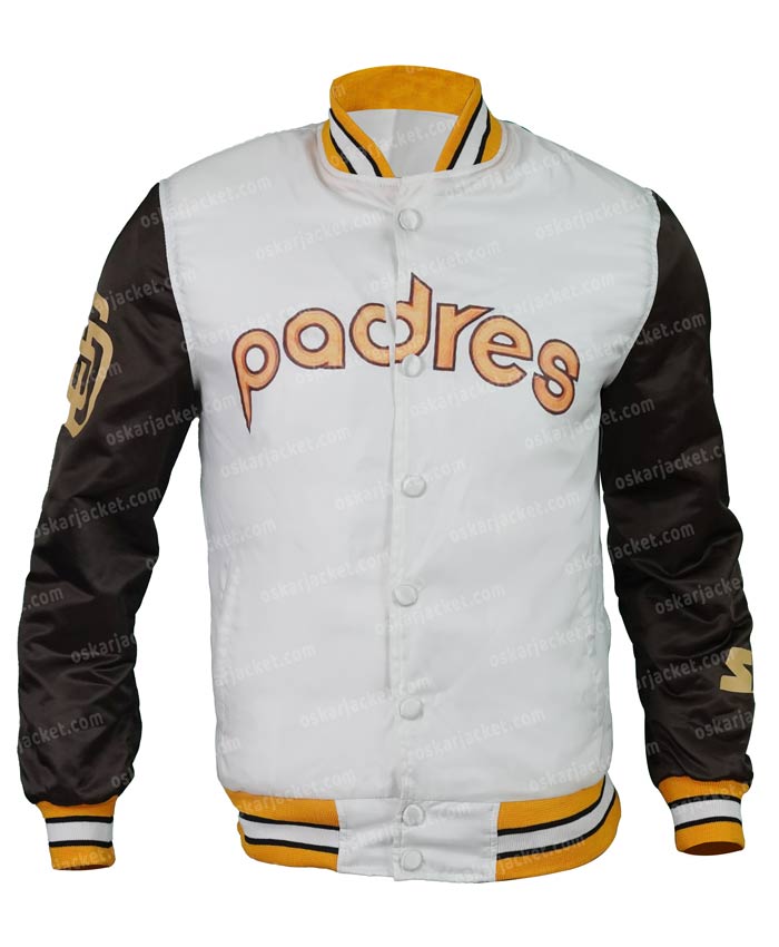 San Diego Padres Baseball Satin Varsity Jacket Front