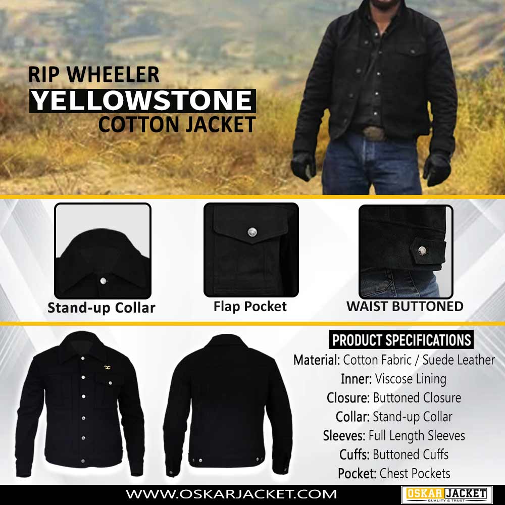 Yellowstone Rip Wheeler Black Cotton Trucker Jacket