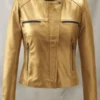 Now You See Me 2 Lula Collarless Golden PU Leather Jacket oskar front