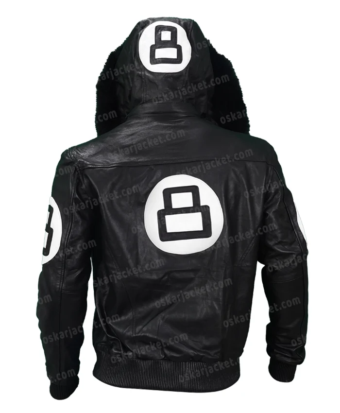 Black 8 Ball Bomber Fur Hooded Parka Leather Jacket