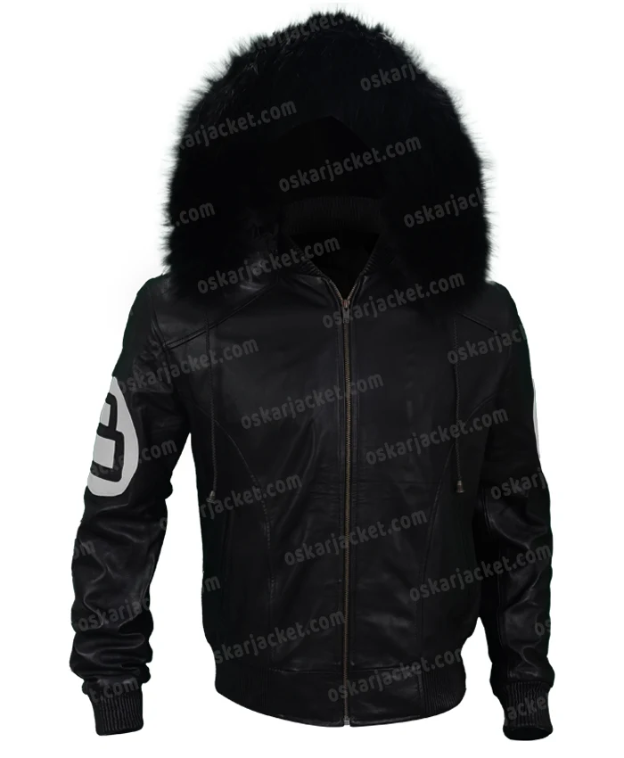Black 8 Ball Bomber Fur Parka Leather Jacket