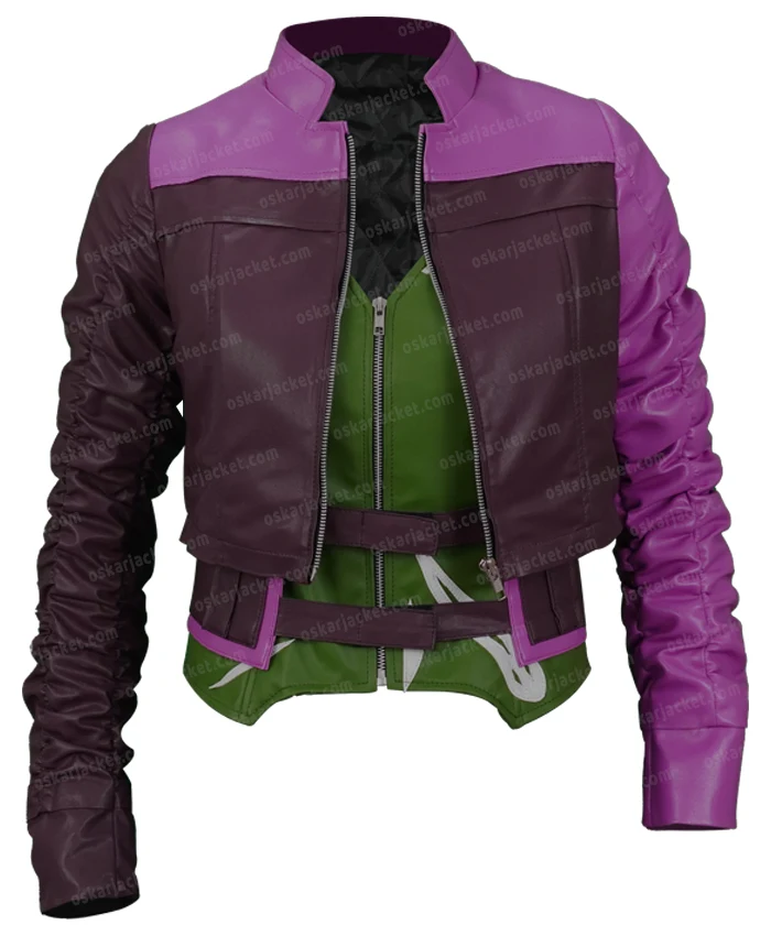 Harley Quinn Injustice 2 Purple Cropped Cosplay Jacket Front