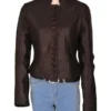 Nina The Vampire Diaries Brown Leather Jacket front