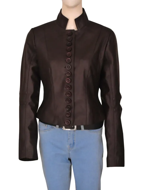 Nina The Vampire Diaries Brown Leather Jacket front