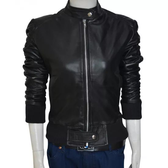 Nina Vampire Diaries Bomber Leather Jacket front