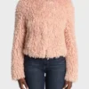 The Equalizer Laya DeLeon Pink Fur Jacket front with model