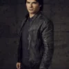 The Vampire Diaries Damon Bomber Leather Jacket front