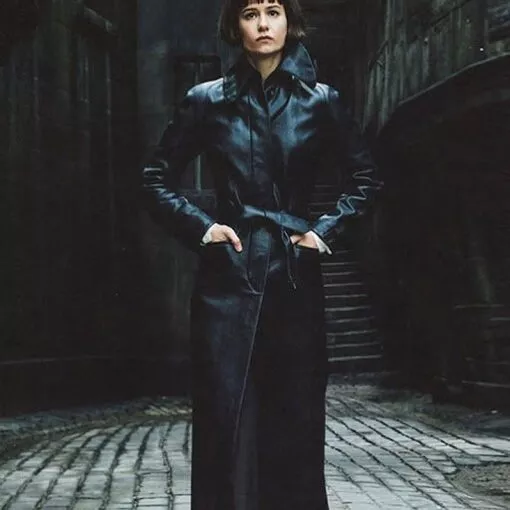 Tina Goldstein Fantastic Beasts 2 Black Leather Trench Coat front