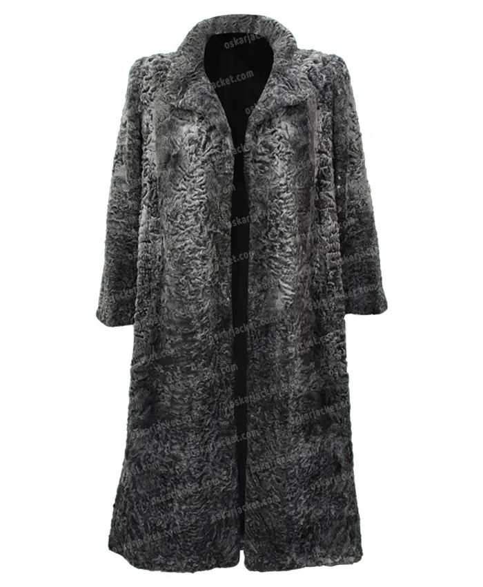 Women Persian Lamb Broadtail Fur Black Karakul Long Coat Front