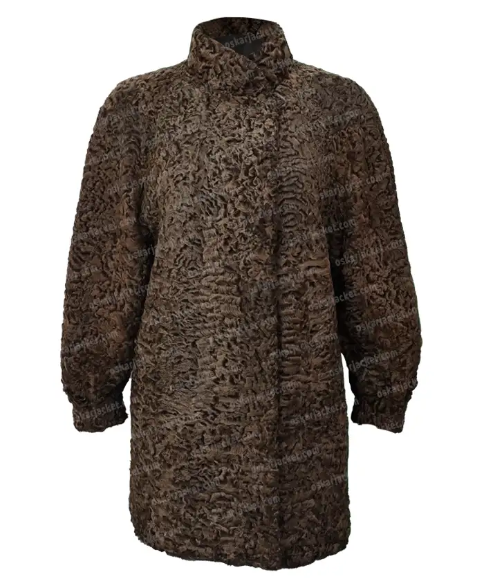 Women Persian Lamb Karakul Broadtail Fur Brown Coat Front