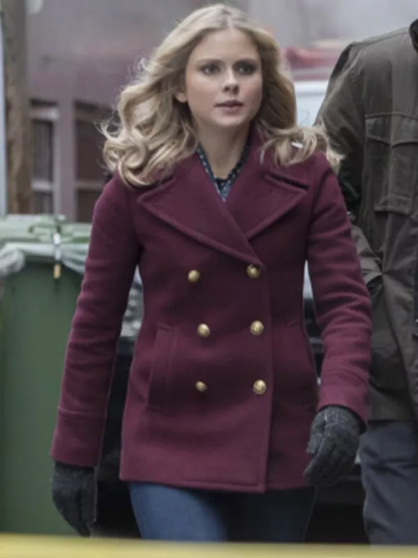 iZombie Rose McIver Maroon Double Breasted Peacoat front