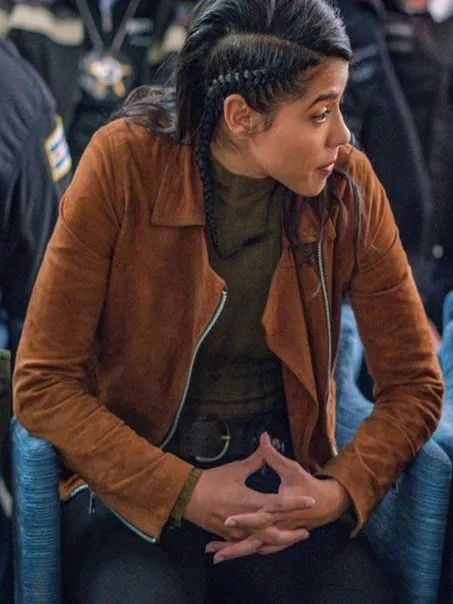 Chicago P.D Lisseth Chavez Brown Suede Leather Jacket front