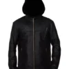 Chicago P.D. Jesse Lee Black Real Leather Hooded Jacket front