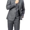 Mens 3 Piece Slim Fit Checkered Grey Executive Prom Suit
