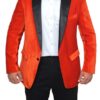 Mens Black and Orange Velvet Dinner Blazer Tuxedo Jacket Front
