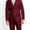 Mens Three Piece Maroon Slim Fit Notched Collar Suit Front