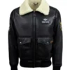 Mens Top Gun B3 Black Real Leather Shearling Fur Jacket front