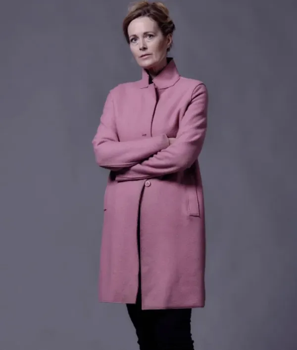Sarah Gresham War of the Worlds Pink Wool Coat front