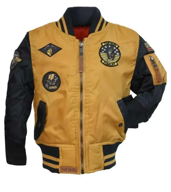 Top Gun Black and Yellow Tomcat MA-1 Bomber Cotton Jacket front