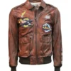 Top Gun Flying Tigers Brown Real Leather Jacket front
