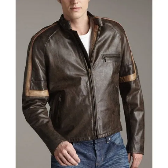 War of The Worlds Tom Cruise Brown Biker Leather Jacket frotn