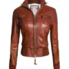 Womens Top Gun Brown Vintage Bomber Real Leather Jacket frotn