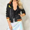 High School Musical Olivia Rodrigo Black Real Leather Jacket front