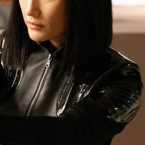 Maggie Q The Protege Anna Faux Leather Jacket close front