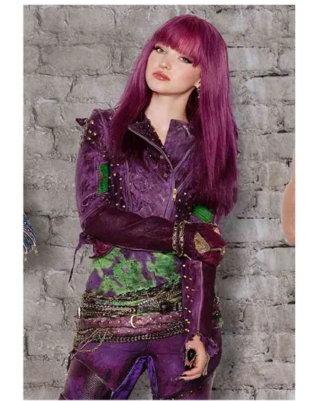 Descendants Costume Mal Purple Faux Leather Jacket frotn