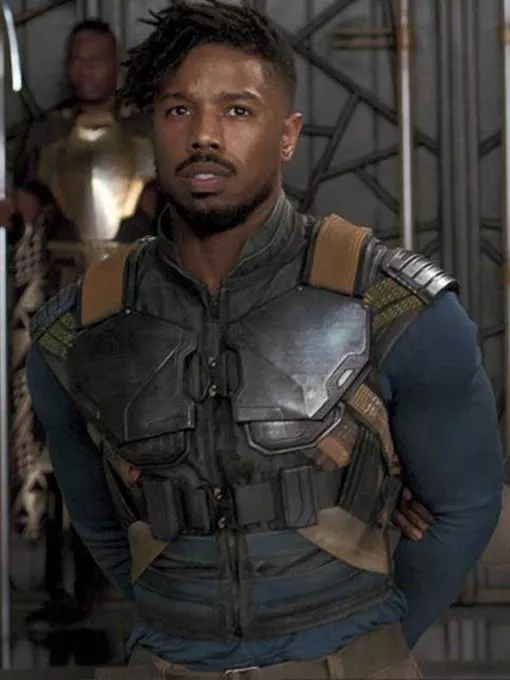 The white hooded vest worn by Erik Killmonger (Michael B. Jordan) in the  movie Black Panther: Wakanda Forever