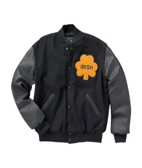 Notre Dame Rudy Irish Black Bomber Varsity Jacket front
