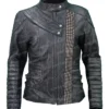 The 100 Octavia Quilted Black Leather Jacket front