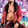 WWE Seth Rollins Quilted Red Leather Fur Jacket front