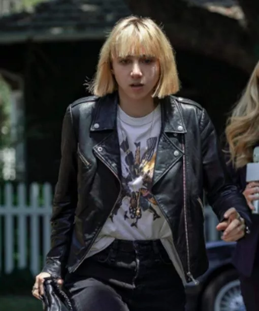 Zoe Kazan Clickbait Black Biker Leather Jacket