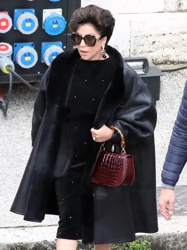 Lady Gaga House of Gucci 2021 Black Leather Coat