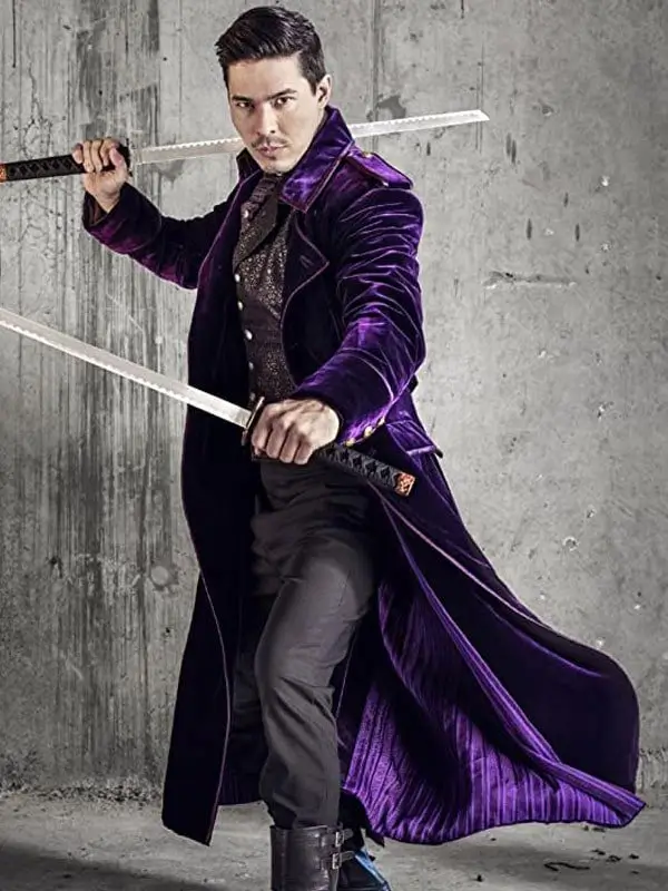 Lewis Tan Into the Badlands Purple Long Velvet Coat