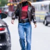 New york Bella Hadid Brown Leather Jacket