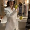 Lily Collins Emily In Paris White Fringe Coat