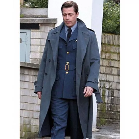 Allied Brad Pitt Double Breasted Long Trench Coat
