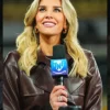 NFL Charissa Thompson Brown Long Leather Coat
