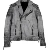 Smoke Quilted Biker Weathered Grey Leather Jacket