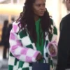 The Other Black Girl Ashleigh Murray Checkerboard Fur Coat
